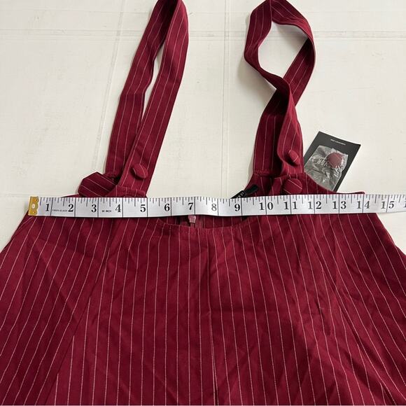 New FOREVER 21 Striped Woven Pinafore Pinstripe Suspender Mini Skirt Dress M - Picture 4 of 8